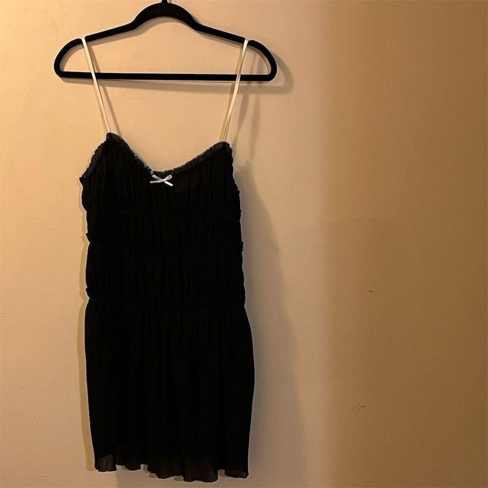 Zara Women's Black Mini Dress with Bow Size L Party‎ Cocktail Romantic Goth NWT - Picture 7 of 11